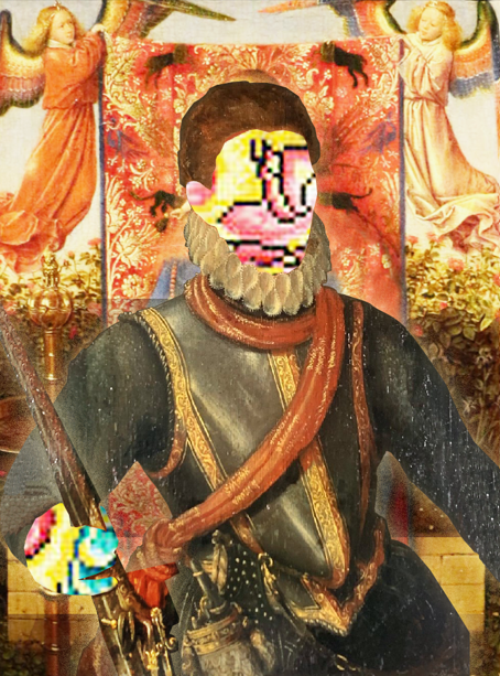 Rob or Tax NFT — the Elder Druid, glitch-faced figure before tapestry